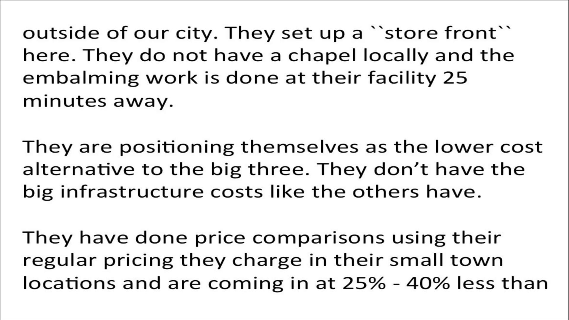 Question about storefront positioning themselves as lower cost alternative from July 2015
