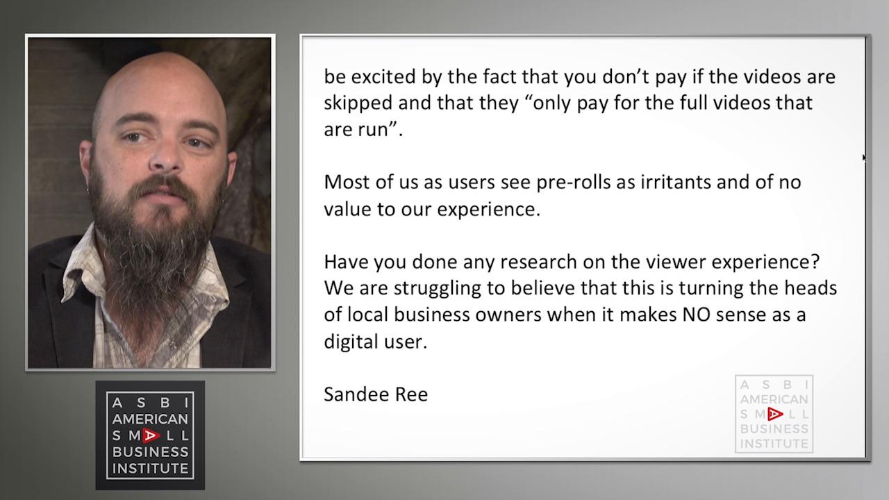 headshot of Daniel Whittington and partial email from Sandee Ree regarding pre-rolls on videos